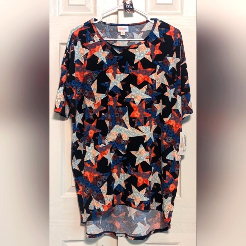 5/$25 Lularoe red white and blue star Irma Tunic tee